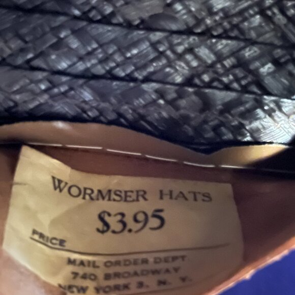 VINTAGE WORMSER MACORA STRAW HAT, 7 1/4 Brown, Rolled Brim, Floral Band New York - Picture 12 of 13